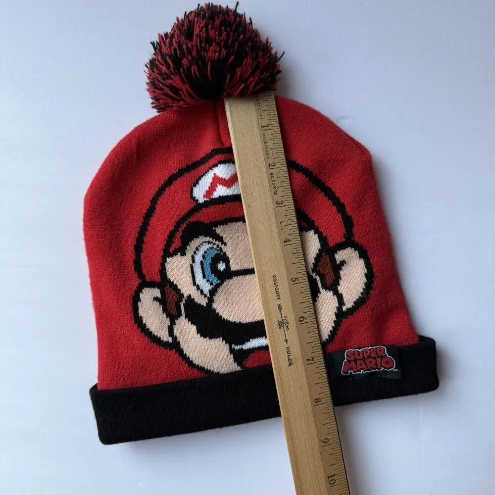 Super Mario Brothers Beanie Winter Hat Red Nintendo Stretch One Size Fits Most